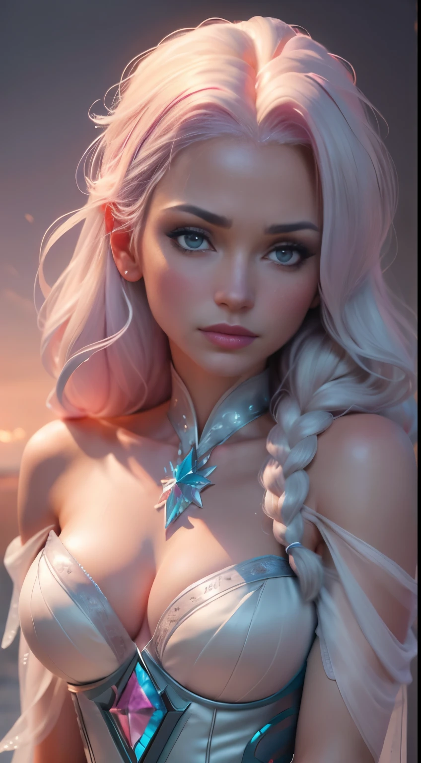 (elsa frozen-rose quartz SU mezclando modelos .) (ultra FUSION) Highly detailed CG unity 8k wallpaper, style shot, complex, high detail, dramatic, highest quality movie still image, very detailed, masterpiece, best quality, character design, Elsa, Elsa from Frozen,Pink Diamond fusion (( Dark style)), realistic ultra-detailed rendering style, natural light, sharp character design, (hard focus, 8k), (((natural skin texture))), 8k textures, soft cinematic lighting, adobe lightroom, dark room, hdr, Sophisticated, Elegant, Rich Detail, Sharp Focuilm Look) )), Soothing Tones, Detail Frenzy, Intricate Detail, Super Detail, Low Contrast, Soft Film Lighting, Dull Colors, Exposure Blending, HDR, Fade, 35mm, f/1.4, ISO64, f16, 25 sec.