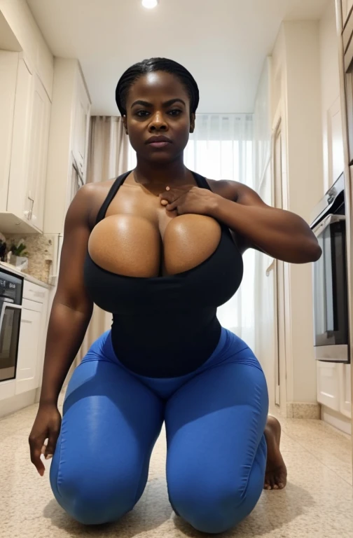 (Best Quality) four women with beautiful highly detailed faces are wearing tight-shirts and long white yoga-pants (the women express desire) (kneeling on-floor) (the women surround a huge muscular black man and stare at him as he smirks) (One black man short-haired tall huge barbarian beefy muscular Man in center-of-composition hugging beautiful women tackling him and touching him and feeling him and snuggling him)