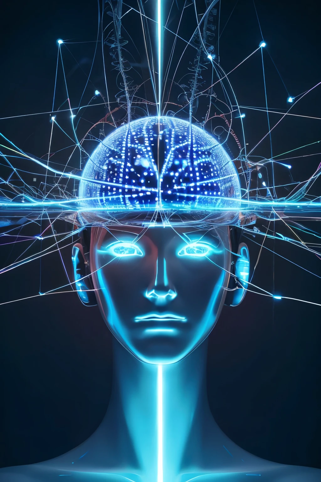 A futuristic illustration of interconnected neurons resembling a brain, symbolizing the resurgence of interest in neural networks and connectionism during this decade.