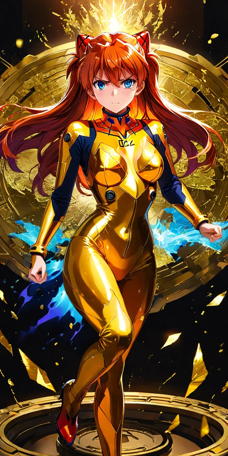 diy16,Masterpiece,4k,illustration style,best lighting,depth of field,((asuka langley shikinami)),gold foil eva armor,intense battle scene,glowing eyes,dynamic pose,mid-attack,gold and red accents,gold foil throne room,regal attire,commanding presence,intricate gold patterns,serene expression,gold foil training suit,dynamic action shots,intense focus,sweat detailing,gold and black color scheme,golden chamber,reflective mood,gold foil walls reflecting her image,soft lighting,contemplative stance,gold foil eva suit,competitive stance,mid-challenge,determined face,gold and blue energy effects,gold foil backdrop,emotional breakdown,tears and determination,gold and crimson visual theme,gold foil command center,focused on strategy,maps and screens,gold and green interface,gold foil eva armor,standing tall,confident posture,gold and purple aura,symbolizing pride,gold foil environment,inner conflict,dual expressions,gold and dark blue contrasts,gold foil eva suit,facing an angel,dramatic lighting,gold and white energy bursts,gold foil leadership attire,leading a team,commanding gesture,gold and silver detailing,gold foil representation of German and American flags,proud stance,cultural symbols,gold and black design,gold foil plug suit,interacting with technology,futuristic interface,gold and cyan lighting,gold foil athletic wear,mid-exercise,dynamic pose,gold and orange energy,gold foil armor,emotional vulnerability,protective stance,gold and teal highlights,gold foil eva suit,determined face,ready for battle,gold and magenta energy fields,gold foil environment,showcasing inner strength,strong gaze,gold and violet ambiance,gold foil war room,planning an attack,focused expression,gold and silver maps,gold foil eva suit,victorious pose,joyful expression,gold and pink celebration,gold foil mirror,introspective look,reflecting on past battles,gold and silver detailing