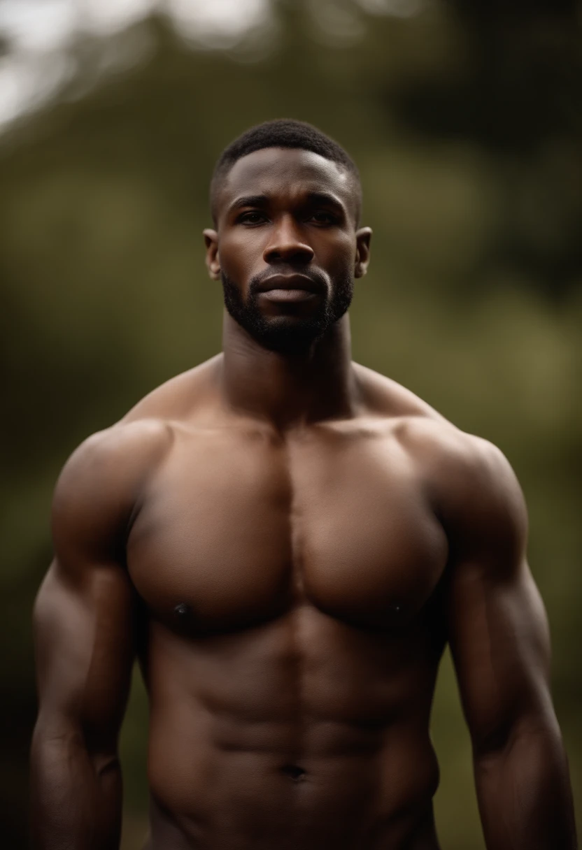 Full frontal nude African male, muscular and fit, forward facing.