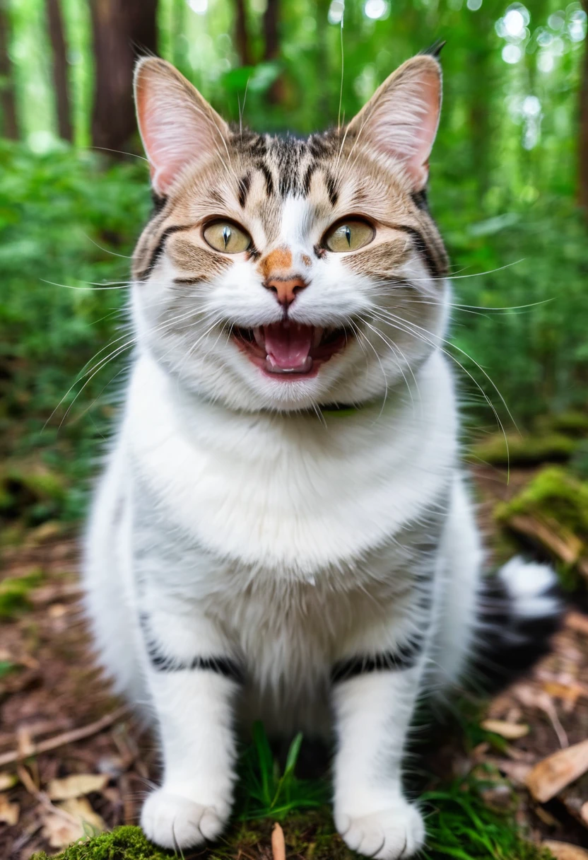 Smiling cat in the forest