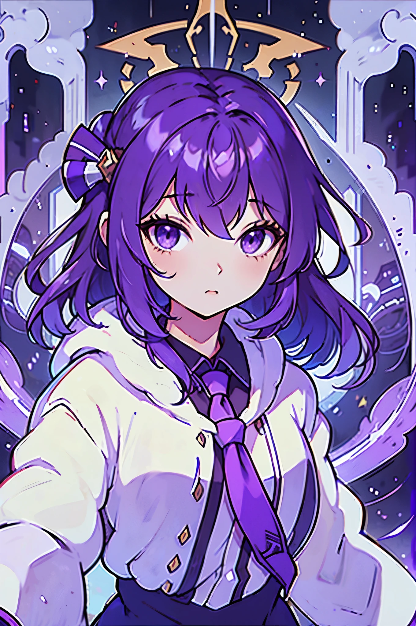 a close up of a person with purple hair and a purple tie, stylized anime, anime moe artstyle, katana zero video game character, anime girl of the future, portrait anime space cadet girl, portrait knights of zodiac girl, close up of a young anime girl, anime stylized, with glowing purple eyes, in an anime style, anime styled 3d