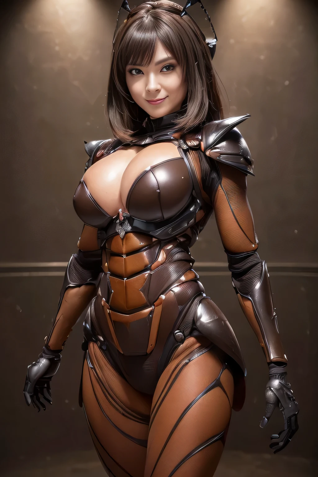 (high resolution,masterpiece,best quality,extremely detailed CG, anime, official art:1.4), realistic, photo, amazing fine details, all intricate, gloss and shiny,awesome many layers, 8k wall paper, 3d, sketch, kawaii, illustration,( solo:1.4), perfect female proportion,villainess, (fusion of dark brown cockroach and lady:1.4), (brown cockroach form lady:1.2), (brown cockroach lady:1.2), (fusion:1.2), (solo:1.4), (evil smile:1.2), muscular, abs, (cockroach brown exoskeleton bio insect suit:1.4), (cockroach brown exoskeleton bio insect armor:1.2), (brown transparency cockroach wing:1.4), (brown cockroach antennae:1.3),