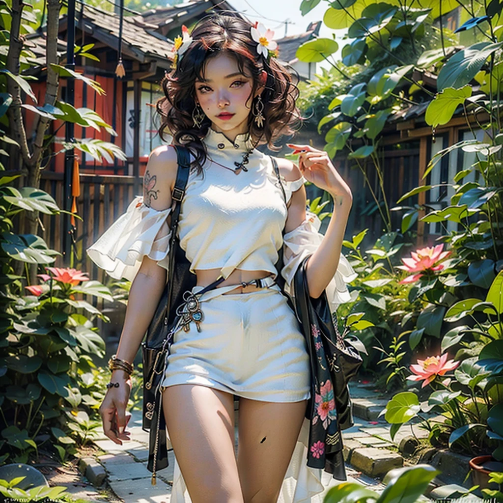 8 k, Best quality, (Photorealistic:1.4), Raw-Photo, 1 girl, Red hair, Yellow eyes, -Open legs, pubic hair view, 1 sexy girl in transparent forest clothes, Flowers, leaves, Mandala, fractal, Full female body, Mandala and flower tattoos, seductive pose, well detailed art, beautiful breasts, bare chest, open trans..close-up of a woman in a white dress with a flower on her head, anime character; full body art, Rossris sakimimichan, Rossris 1. 0, anime goddess, fantasy outfit, :: Rossris, Rossris digital painting, Rossris 2. 5, Rossris 2. 0, wlop Rossris, Rossris cartoon vibrant