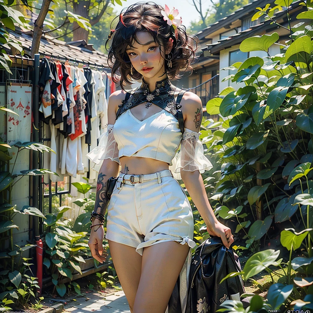 8 k, Best quality, (Photorealistic:1.4), Raw-Photo, 1 girl, Red hair, Yellow eyes, -Open legs, pubic hair view, 1 sexy girl in transparent forest clothes, Flowers, leaves, Mandala, fractal, Full female body, Mandala and flower tattoos, seductive pose, well detailed art, beautiful breasts, bare chest, open trans..close-up of a woman in a white dress with a flower on her head, anime character; full body art, Rossris sakimimichan, Rossris 1. 0, anime goddess, fantasy outfit, :: Rossris, Rossris digital painting, Rossris 2. 5, Rossris 2. 0, wlop Rossris, Rossris cartoon vibrant