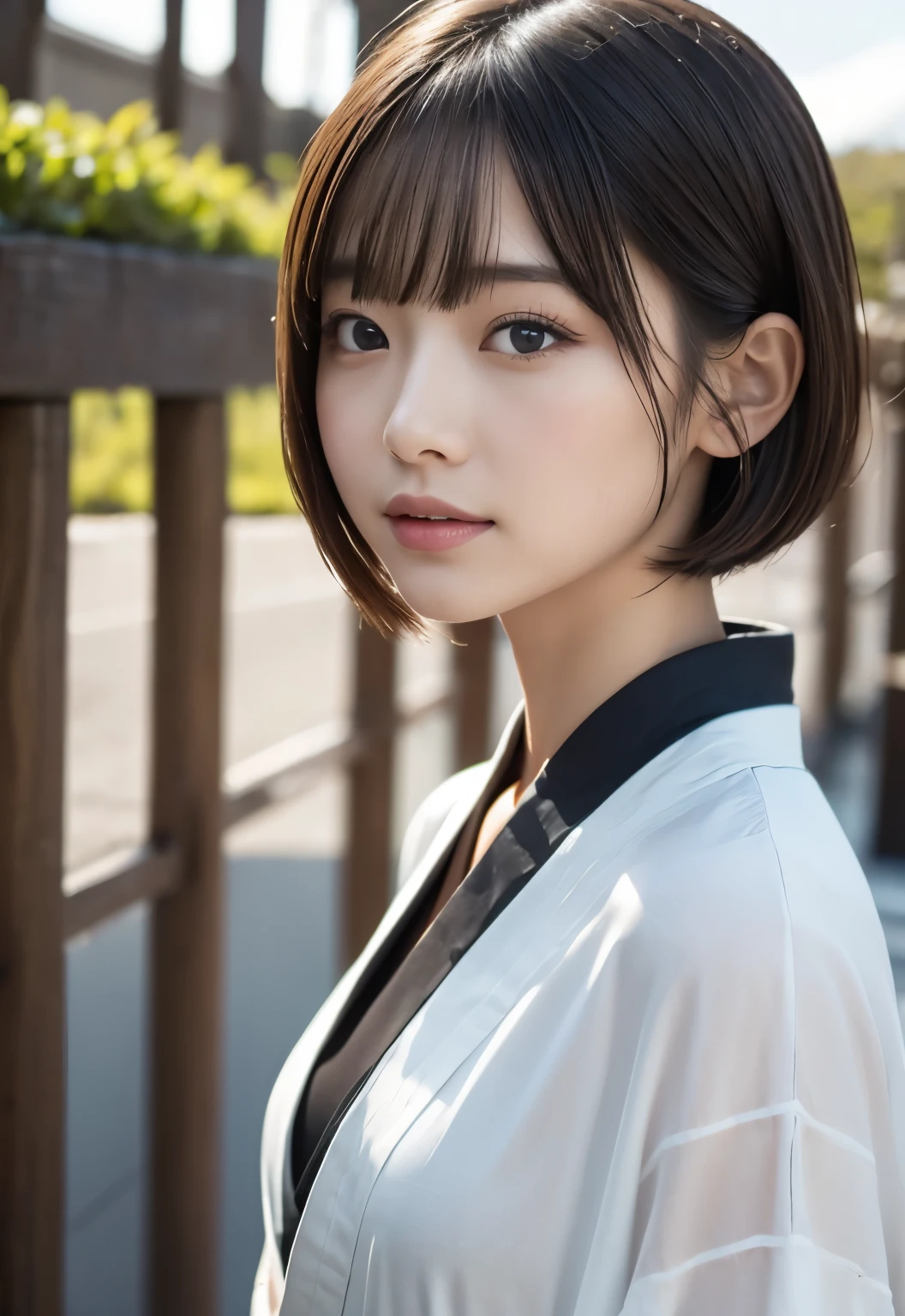 (masterpiece, best quality:1.1), (8k, raw photo, photo realistic:1.2, f22), (shiny skin), detailed skin, medium bob,detailed face, detailed eyes, BREAK, real world, intricate details, smil, BREAK, 1girl, (kimono), BREAK, (Mt.Fuji:1.4), BREAK