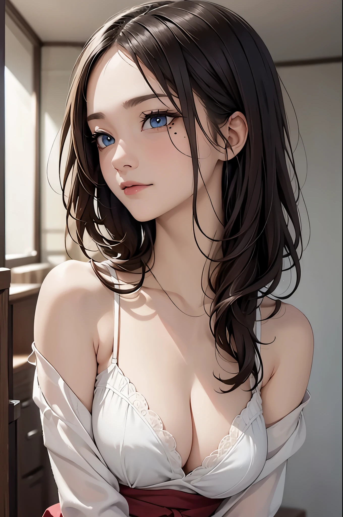((Biologically correct number of limbs))、(( A photo of your upper body, including your face))、4K、((standing position))、masterpiece、((focus on the face))、((Symmetrical facial features))、Eyes with detailed description、Beautiful woman、outstanding style、beautiful arms、beautiful legs、Detailed depiction of faces、(((National costume)))、Beautiful World Heritage Background、Look beyond、surprised expression、((Under one eye、Mole on the mouth))、Watery eye