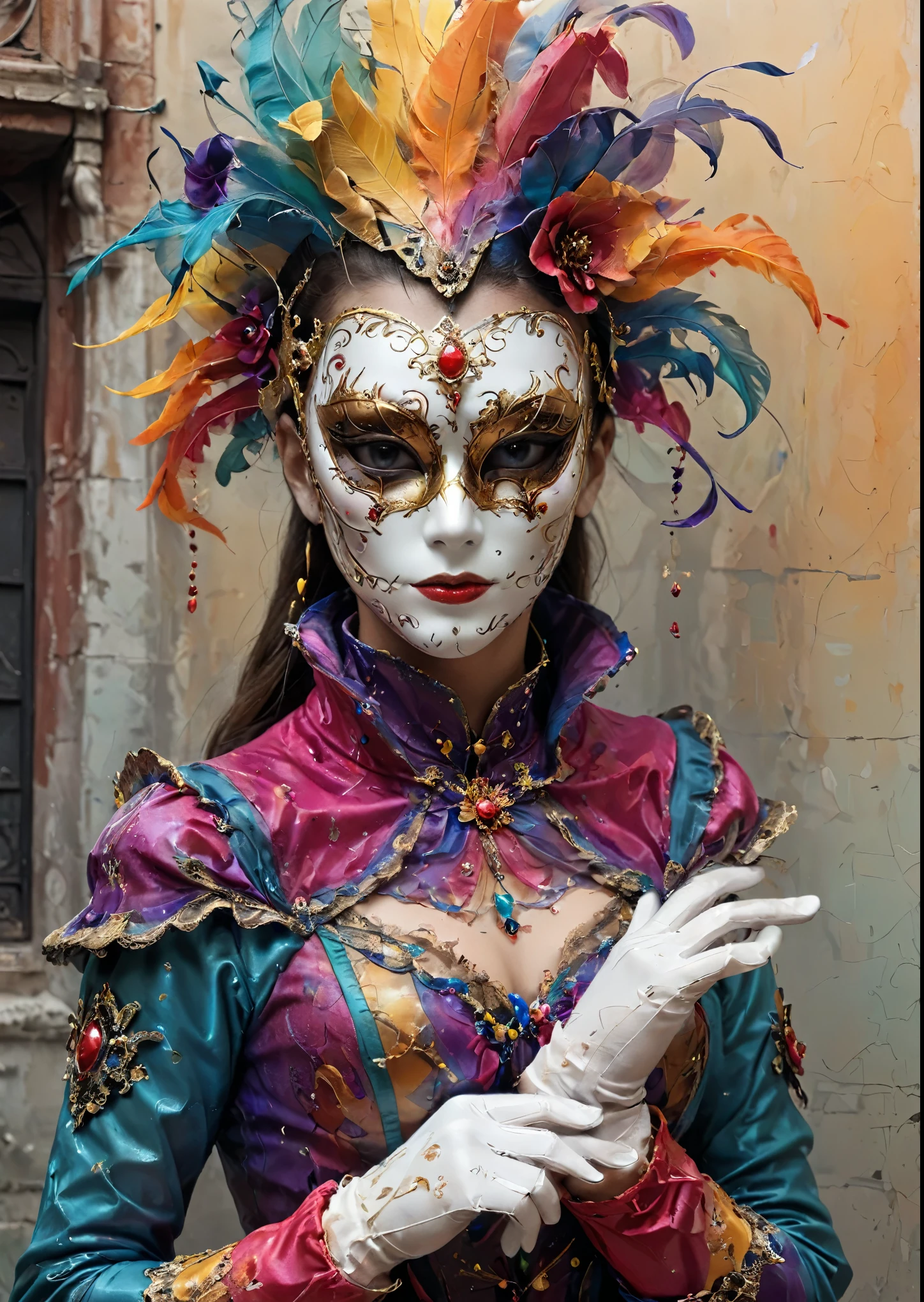 Venice Mask, Decorated gloves、carnival, Complex colors, Art Me、real photo、High definition、Detailed