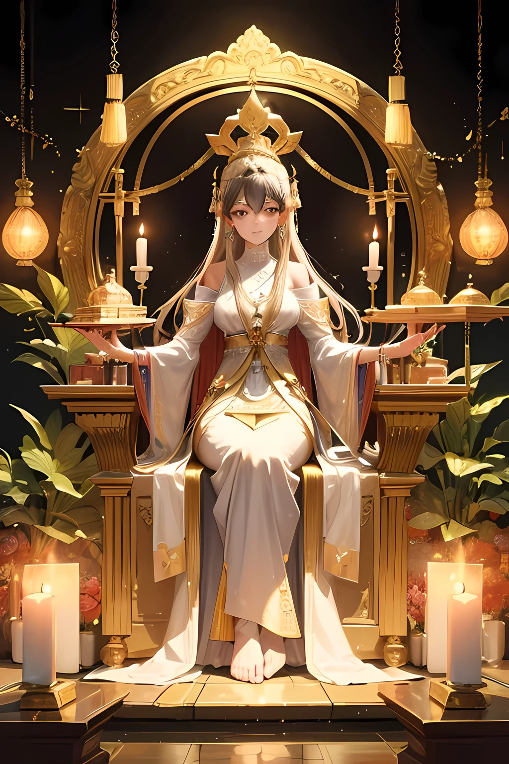 Amidst the serene sanctuary of the temple, a Buddhist altar radiated with ethereal luster. Enshrouded in an aura of sacred tranquility, every inch of its surface was meticulously adorned with gold leaf, shimmering in the gentle glow of flickering candles. The intricate designs and symbols etched into the altar's surface danced with light, casting an intriguing interplay of shadow and brilliance across the walls. Adorned with precious jewels and delicately crafted figurines, the altar exuded a sense of boundless riches and opulence, a testament to the reverence and devotion of