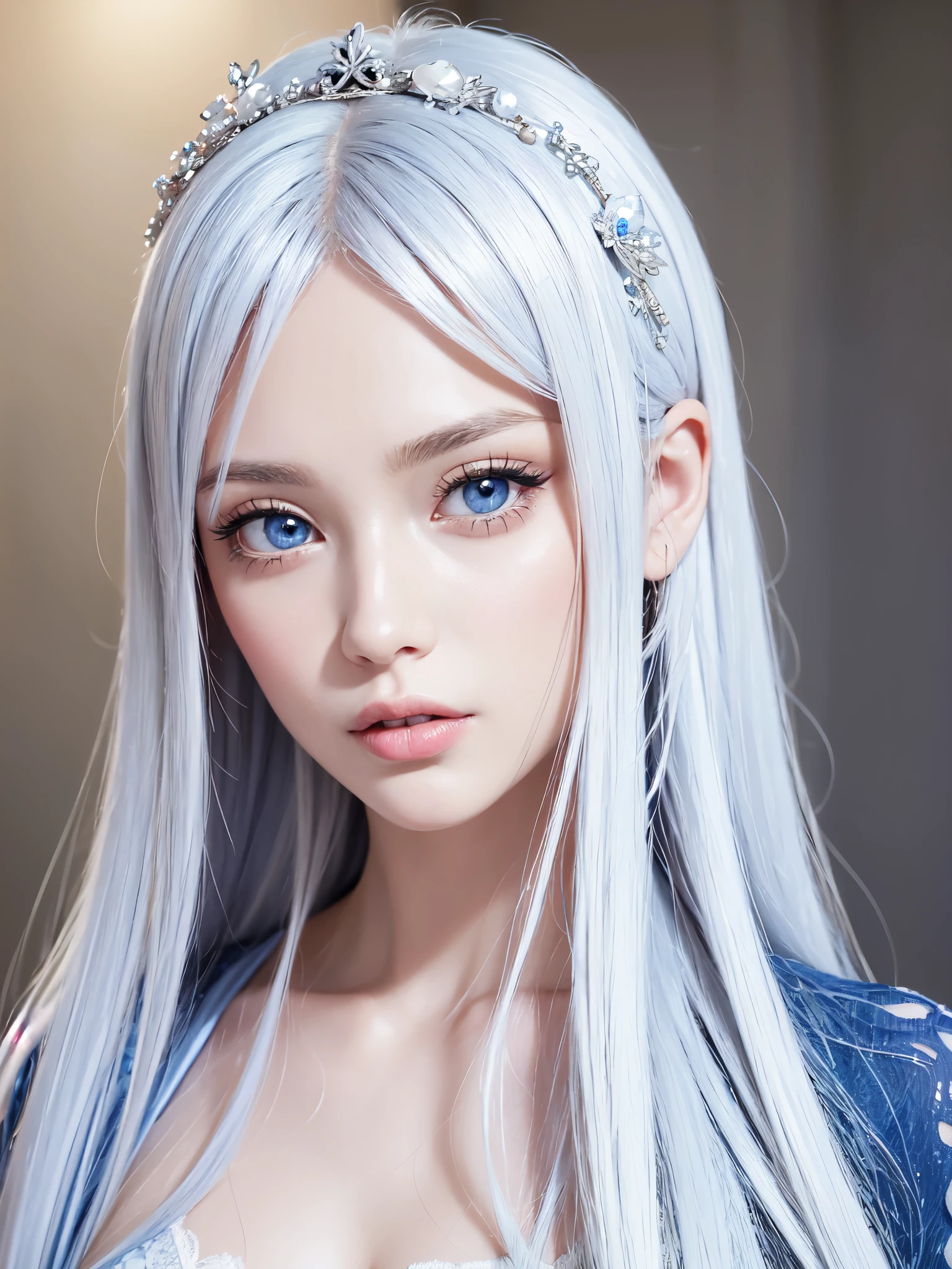 Closeup face portrait of a person, smooth soft skin, big dreamy eyes, beautiful intricate (colored hair:1. 2), black false eye lashes, white pearls in her hair, gold necklace, symmetrical, red earring, anime wide eyes, soft lighting, detailed face, by makoto shinkai, stanley artgerm lau, wlop, rossdraws, concept art, digital painting, looking into camera, 16k, UHD, HDR, (Masterpiece:1. 5), (best quality:1. 5)