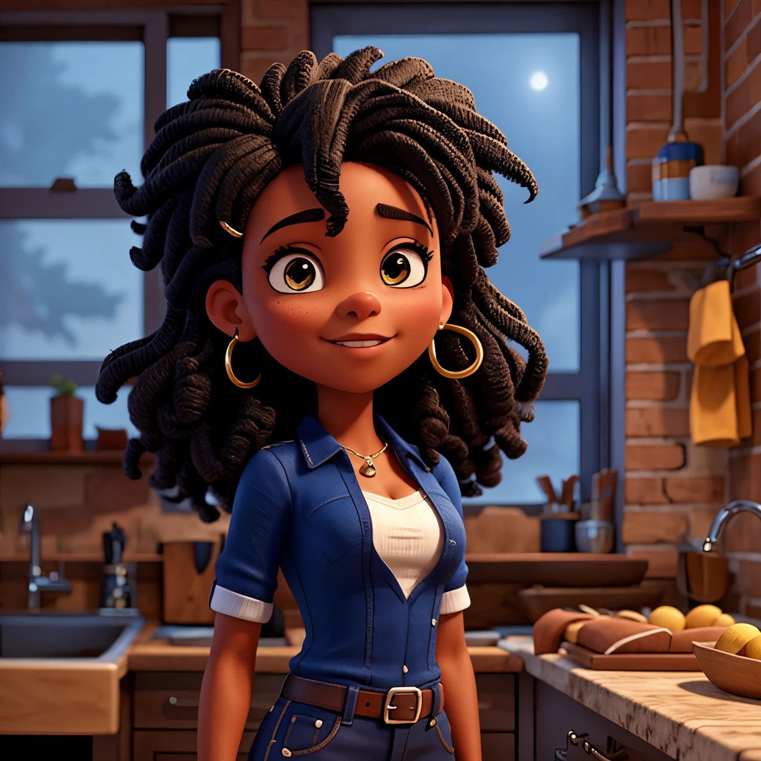 Mulher negra de cabelo curto castanho cacheado com piercing no nariz