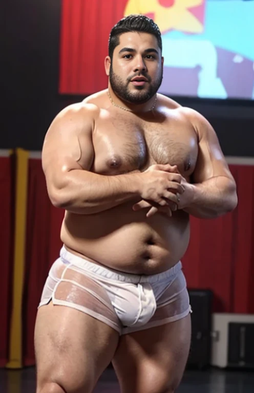 ((((Only male chubby man extremely thick thighs large belly))), obra de arte,maximum quality,day comerciant,gordo,gordo guy,Uma moreno,breve lenda,barba,oculos de sol,Eu tenho uma barriga grande exposta,The face is big,Posture of speaker gesturing with hands to the audience encouraging them,Notas voadoras,Moedas Voadoras,tesouro,luzes de holofotes, image of full body naked no clothes Only Speedo red or white or black. Volume na Virilha Menor. Uniforme de agente federal. He is a pop music star, prisioneiro, cowboy.