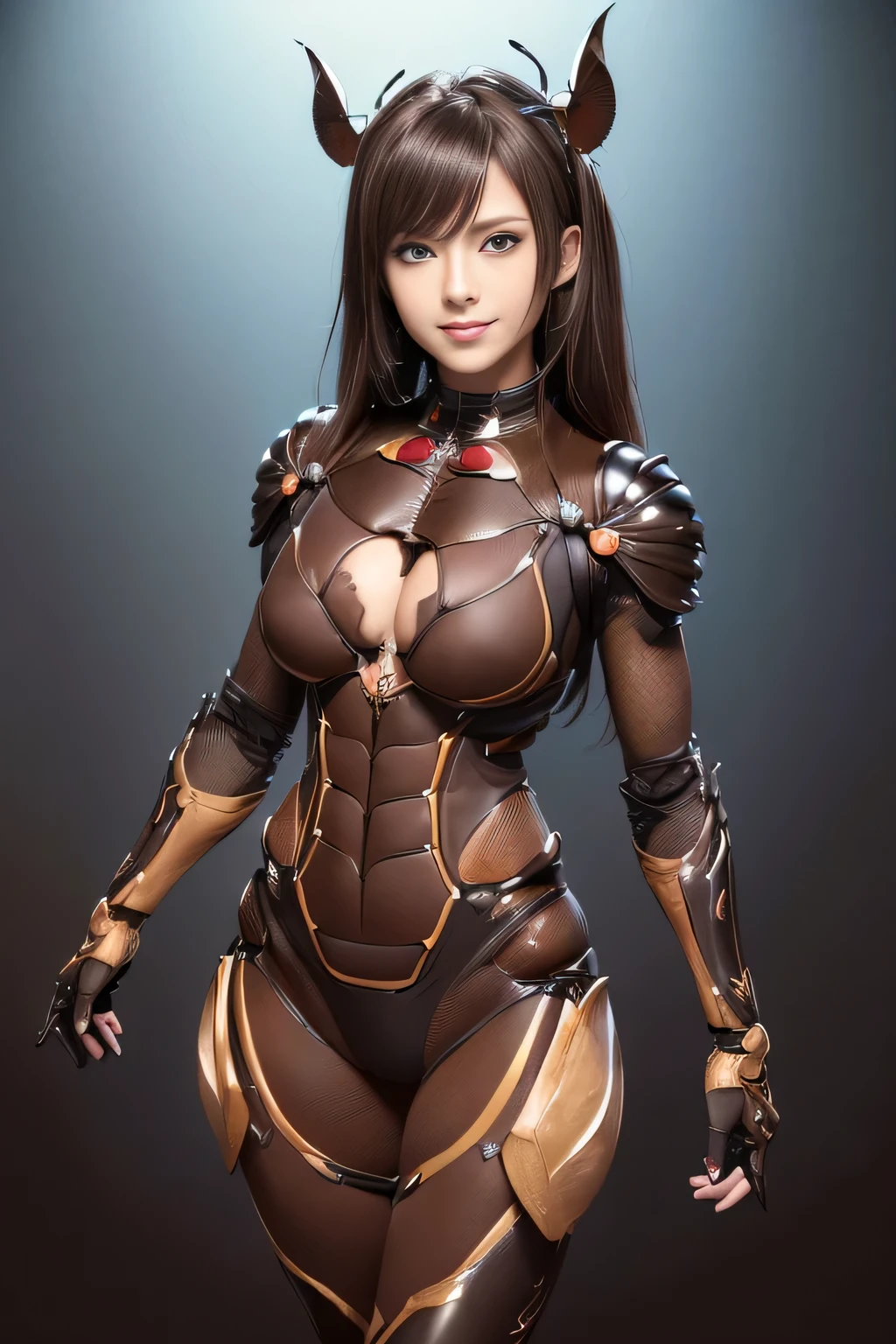 (high resolution,masterpiece,best quality,extremely detailed CG, anime, official art:1.4), realistic, photo, amazing fine details, all intricate, gloss and shiny,awesome many layers, 8k wall paper, 3d, sketch, kawaii, illustration,( solo:1.4), perfect female proportion,villainess, (fusion of dark brown cockroach and lady:1.4), (brown cockroach form lady:1.2), (brown cockroach lady:1.2), (fusion:1.2), (solo:1.4), (evil smile:1.2), muscular, abs, (cockroach brown exoskeleton bio insect suit:1.4), (cockroach brown exoskeleton bio insect armor:1.2), (brown transparency cockroach wing:1.4), (brown cockroach antennae:1.3),