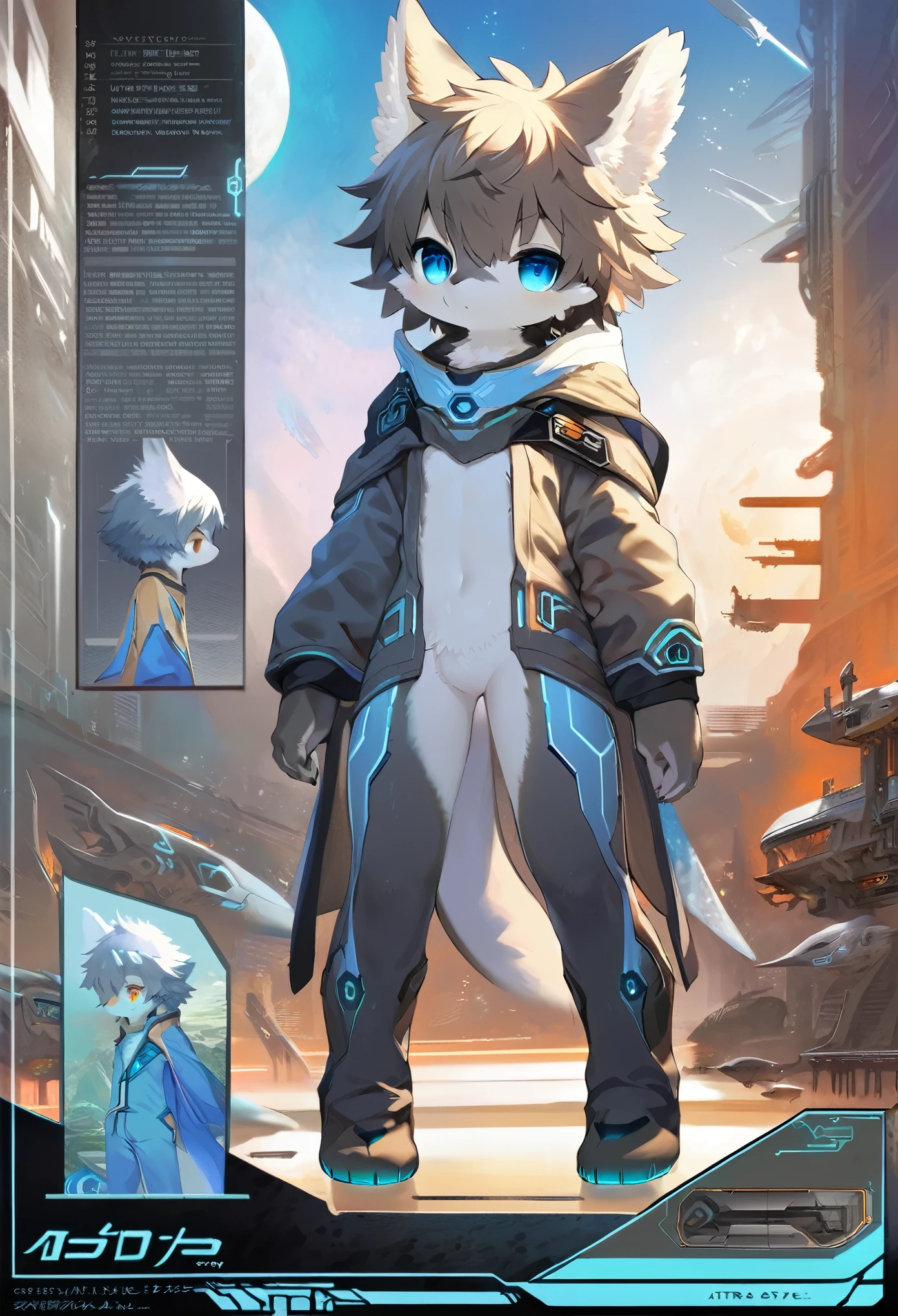 ((masterpiece)), (ultra detailed), (best quality), detailed background, (style of Science Fiction), (concept art, character sheet), game package, absurdres(highly detailed beautiful face and eyes)perfect anatomy(angelic handsome boy, kemono, )(furry anthro),