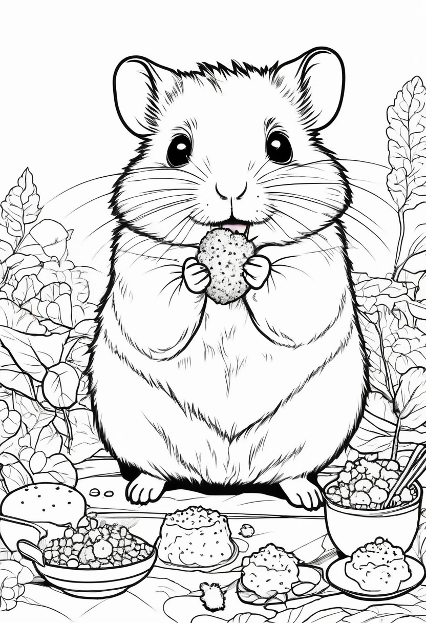 coloring book(line drawing) hamster1Animals Gobbling food