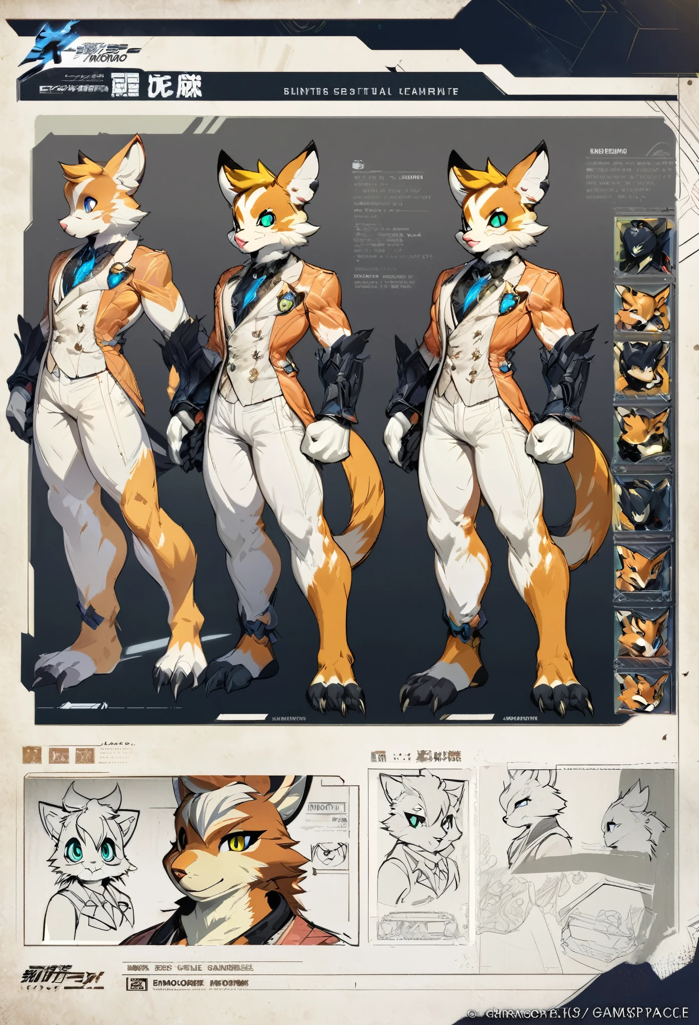 ((masterpiece)), (ultra detailed), (best quality), detailed background, (style of Science Fiction), (concept art, character sheet), game package, absurdres(highly detailed beautiful face and eyes)perfect anatomy(angelic handsome boy, kemono, )(furry anthro),