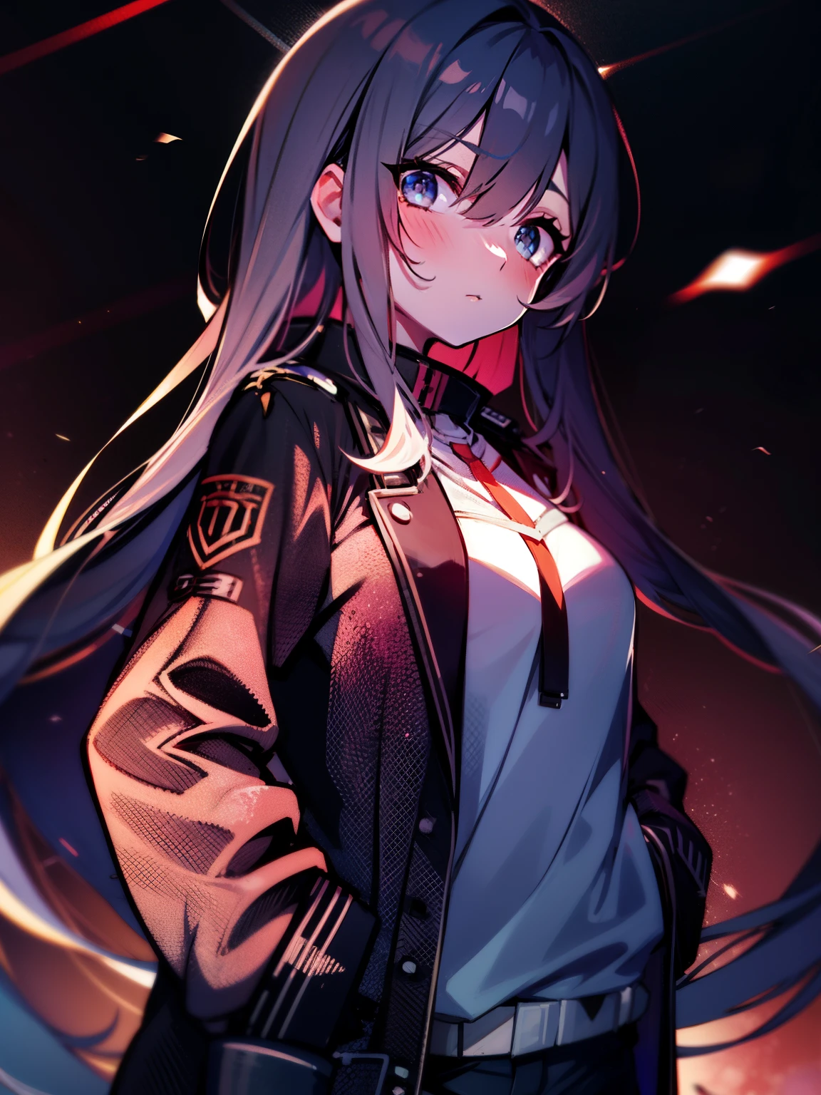 Close up portrait of a person with long hair and a jacket, from girl frontline, Kantai Collection Style, girl frontline universe, girl frontline style, Best Anime 4K Kona-chan Wallpaper, girl frontline cg, small details. girl frontline, girl frontline, From Arknights, azur lane style, From the Azur Lane video game, Cute girl anime visual,Hair color is black on the right side and white on the left side