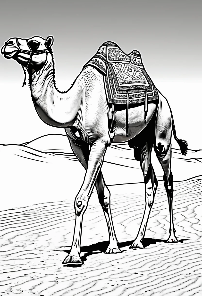 coloring book（line drawing）　camel　１Animals　Walking in the desert