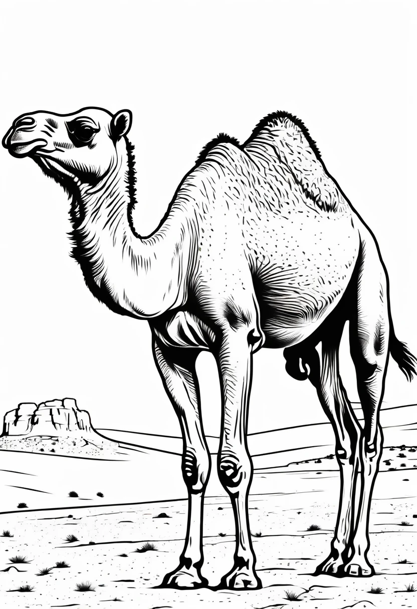 coloring book（line drawing）　camel　１Animals　Walking in the desert