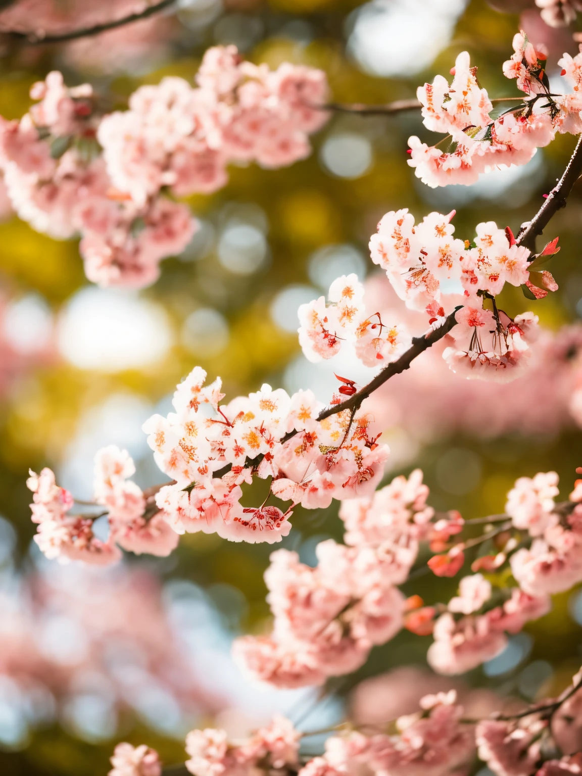autumn background, cherry blossoms, Seoul, bright colors, realistic, Super detailed, 70mm lens.Cat