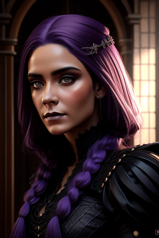 mujer, (KeniaL1), (edad media feudal:1.1), apariencia eslava, (pelo largo liso morado degradado pro rojo), (ojos rojos), (strong expression look), purple lipstick, Piel blanca, (Black gothic clothing with red details.:1.1), escamas amarillas en las manos, cinematic lighting, mystical atmosphere, dynamic focus, ultra Reality, ultra Realistic, ultra calidad, Real, Real texture:1.1, Realistic clothes:1.1, 8k locos, absurdo,