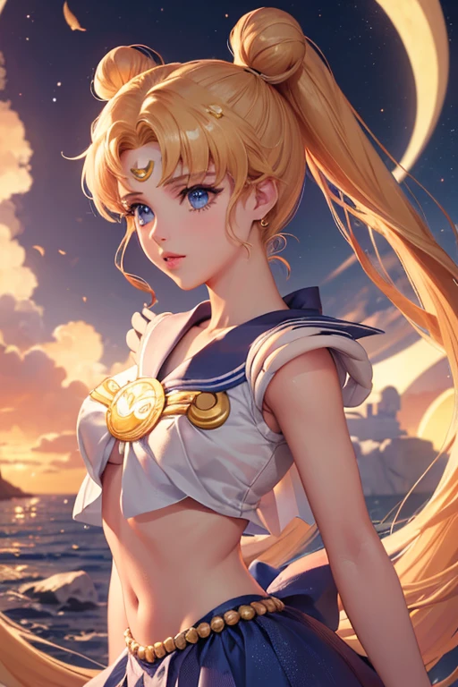 ((masterpiece)), (highest quality), (super detailed), ((very detailed)), 4k, (8K), sailor moon, long blonde hair, double ponytail, sailor moon Aesthetics, dream core,