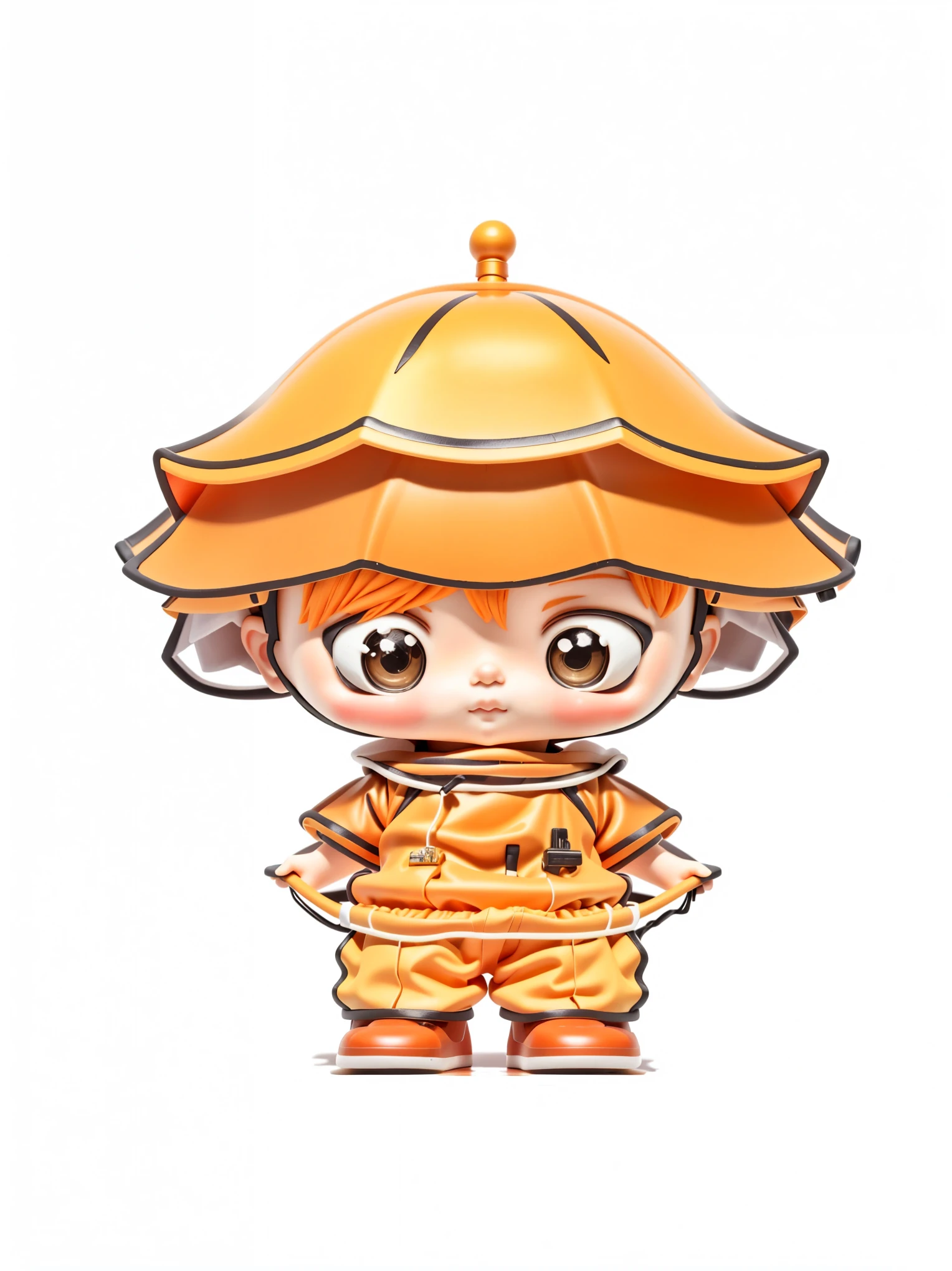boy standing,orange hair,short hair,orange clothes,black eyes,Blind box toy style,reality,white background