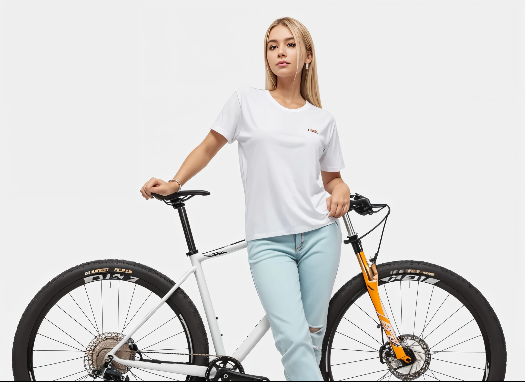 mulher arafa ao lado de uma bicicleta branca com detalhes em laranja, Sem fundo, bicicleta, sem fundo, bicicleta in background, rectangle, bicicletas, foto de uma motociclista, Easy, modelo de ultra alta qualidade, postagem no reddit, recurso, detalhe poderoso, imagem verdadeiramente realista, sem texto, detailed illustration, detalhes sutis, 2 0 2 1, 2021