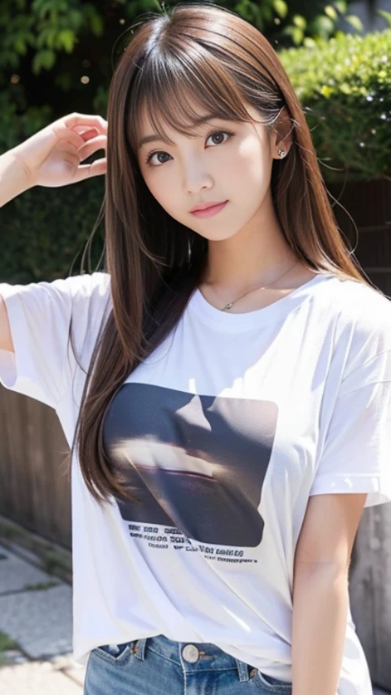 (((cute japanese))),(((Sexy)))、(((Sexy cute looks and cute 15 year old beautiful girl))), (((Beautiful and sexy face)))、A strong wind blows my hair in front of my face、Beautiful long blonde straight hair with beautiful cute sexy eyes hidden by long bangs,((T-shirt)),((T-shirtの隙間から乳首が見えている)