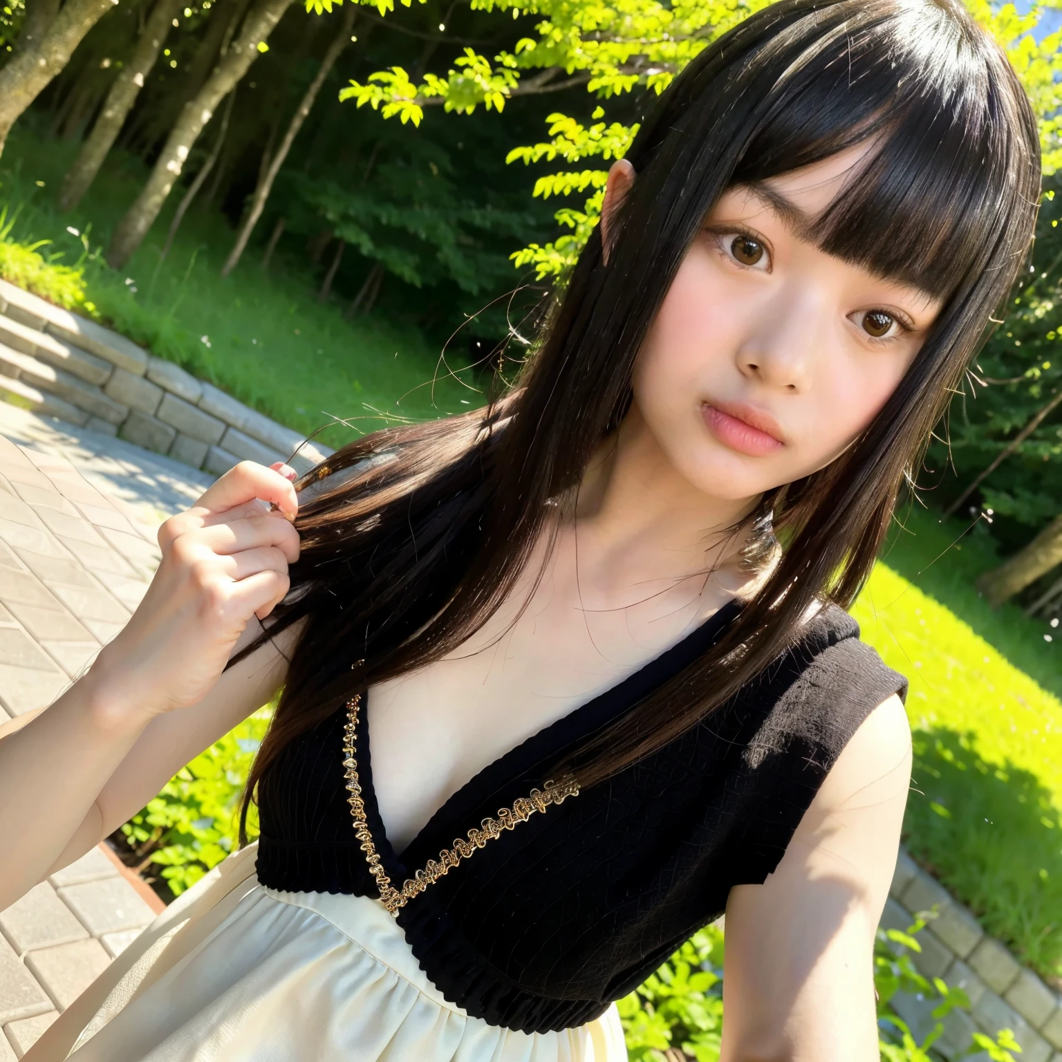 8K,masterpiece, highest quality, Super detailed, shape, portrait, That's all, jewelry, long hair, alone, flat chest, ((You know1)), (stage), (bangs), no makeup, cute woman, beautiful You know , happy feeling, Sunny, highest quality, ultra high resolution, (realistic:1.2), (written boundary depth:1.1), (looking at camera:1.1), whole body, black hair, short hair, alone, 1 female, Medium chest, Bokeh, soft light, bloom, perfect body, perfect anatomy, photo shoot, cute face, white skin, beautiful skin, (1 female), You know, naked、belly button、Ayaka 1、medium breasts、cleavage、sexy,spread your legs,camel toe,sit with your knees up on the sofa in the living room,NSFW, (spread your pussy:1.3),whole body,from below,In the garden