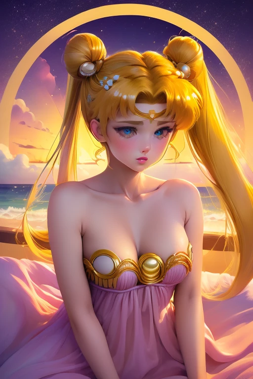 ((masterpiece)), (highest quality), (super detailed), ((very detailed)), 4k, (8K), sailor moon, long blonde hair, double ponytail, sailor moon Aesthetics, dream core,