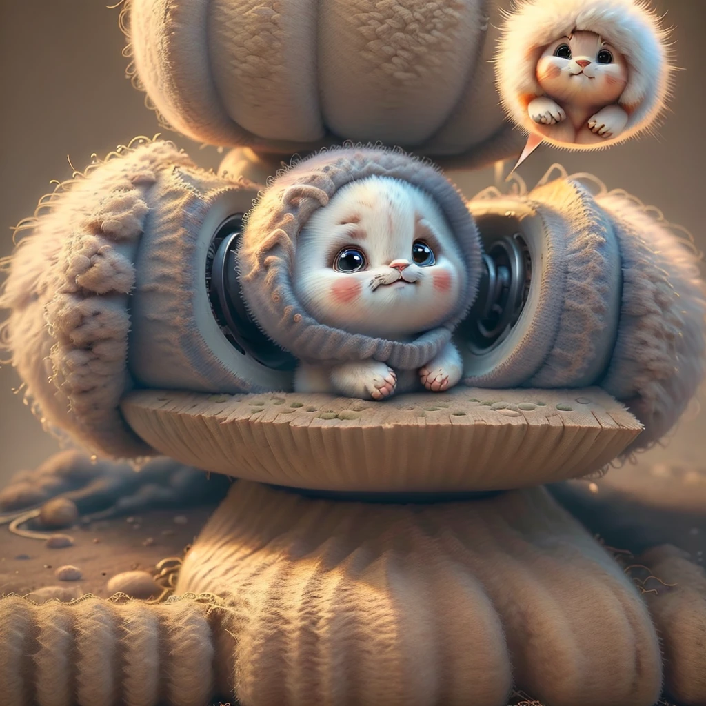 (((highest quality,masterpiece))),Super cute kitten:Fluffy hair,Adorable round eyes,Punipuni paw,wearing a sweater,Sitting near the base of a tree、