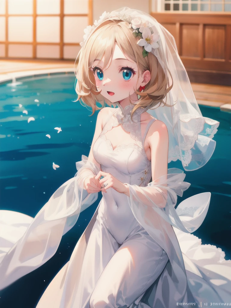 gonzarez, masterpiece, Serenaj, 1girl,l solo, 
 blue eyes, blonde hair, medium hair, open eyes , wedding outfit, cuteness, lovely 