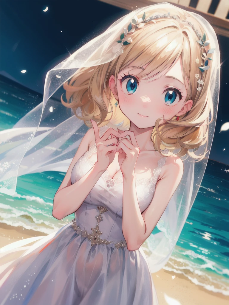 gonzarez, masterpiece, Serenaj, 1girl,l solo, 
 blue eyes, blonde hair, medium hair, open eyes , wedding outfit, cuteness, lovely 