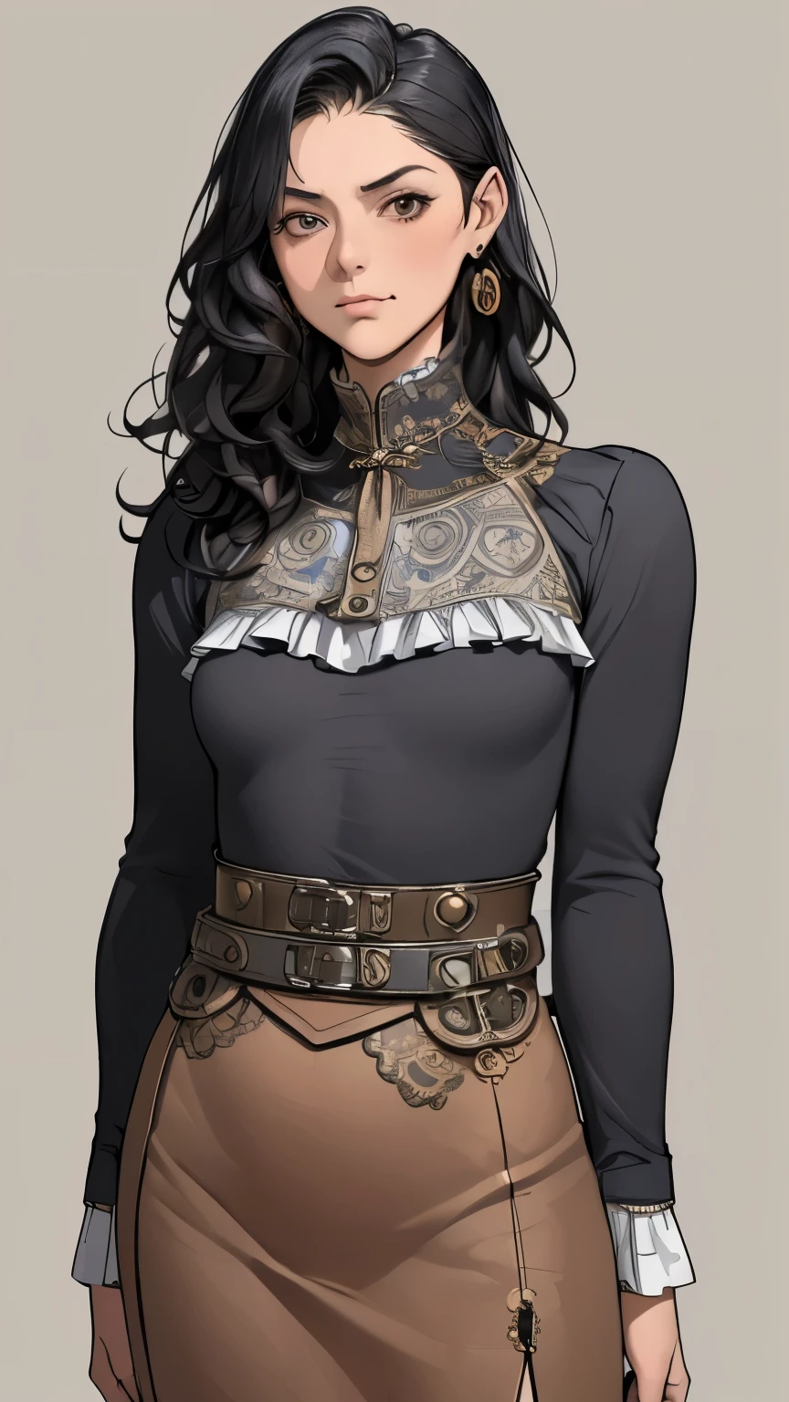 A mesmerizing greyscale pencil drawing capturing the enigmatic Nico Robin from the anime series One Piece, portrayed in a detailed portrait that extends till her torso. Nico Robin is depicted wearing an enchanting steampunk-inspired dress, adorned with intricate gears, chains, and ornate lace that accentuate her elegance. The sketch showcases the fine details of her dress and the meticulous shading that brings depth to her form. The drawing is rendered in 4K HDR, allowing for stunning visual clarity and contrast. Nico Robin's expression is captured with exquisite detail, bringing her character to life. The background is kept minimal, drawing attention to Nico Robin and the intricate steampunk aesthetics of her attire. Style: Detailed pencil drawing with a focus on precise linework, shading, and texture, capturing the essence of Nico Robin's steampunk dress. Execution: Created using high-quality pencils on fine-grained paper, employing various shading techniques to achieve a lifelike portrayal with rich details and textures, CogPunkAI, wanostyle