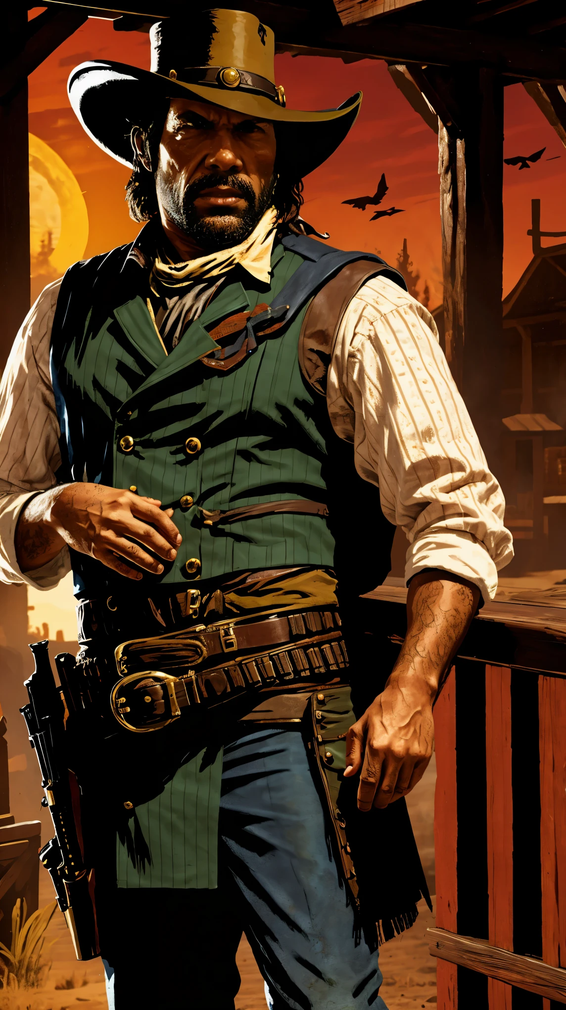 A bounty hunter from the western in the style of red dead redemption.