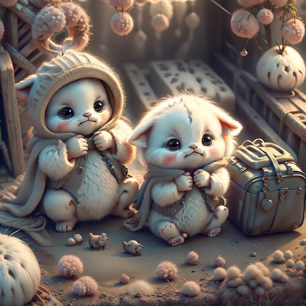 (((highest quality images,masterpieceレベル,masterpiece))),Fluffy kittens,Adorable round eyes、Sitting near the base of a tree、Beautiful coat、