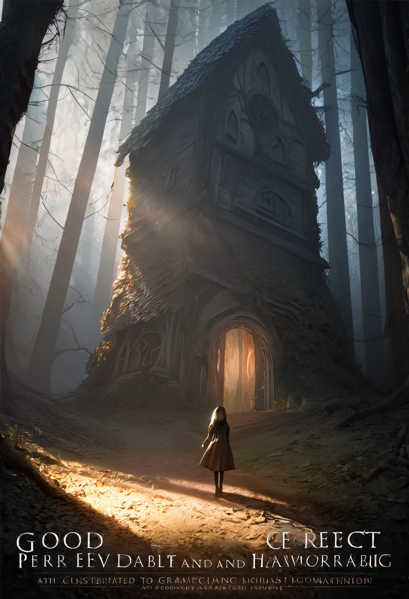 cover page, highres, paid reward available, unparalleled masterpiece, terrifying tale, Hansel and Gretel perfect anatomy, good lighting, volumetric lighting, cinematic shadow,