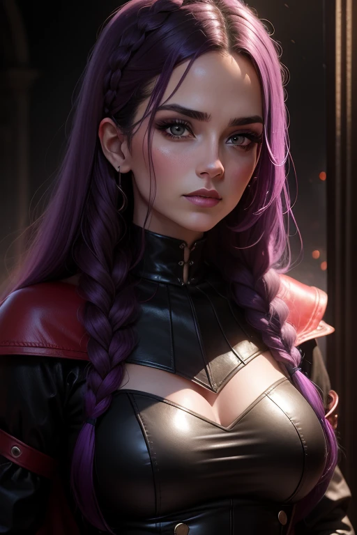 mujer, (KeniaL1), (edad media feudal:1.1), apariencia eslava, (pelo largo liso morado degradado pro rojo), (ojos rojos), (strong expression look), purple lipstick, Piel blanca, (Black gothic clothing with red details.:1.1), escamas amarillas en las manos, cinematic lighting, mystical atmosphere, dynamic focus, ultra Reality, ultra Realistic, ultra calidad, Real, Real texture:1.1, Realistic clothes:1.1, 8k locos, absurdo,