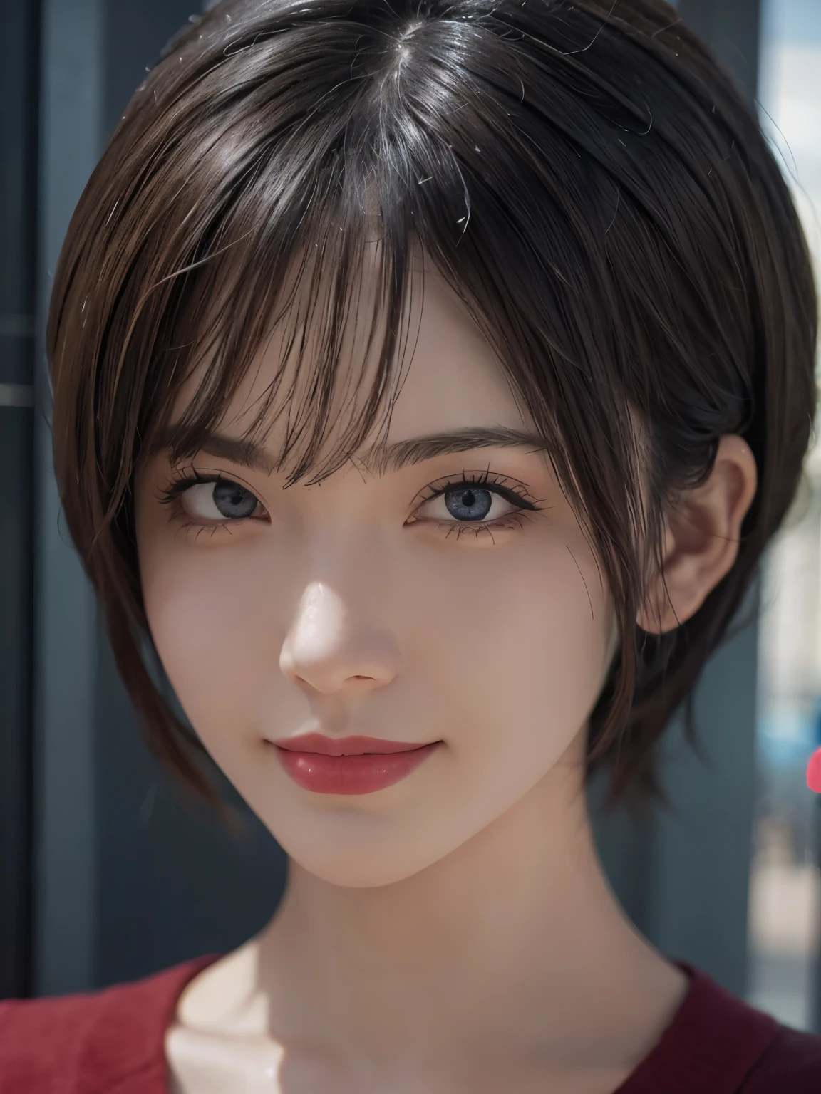 (masterpiece:1.3), (8K, realistic, Raw photo, highest quality: 1.4), (1 girl), beautiful face, (realistic face), (black hair, short hair:1.3), Beautiful Hairstyles, realistic eyes, fine and beautiful eyes, (realistic skin), beautiful skin, (sweater), confused, charm, ultra high resolution, 超realistic, very detailed, Golden Ratio Smile Brown Hair