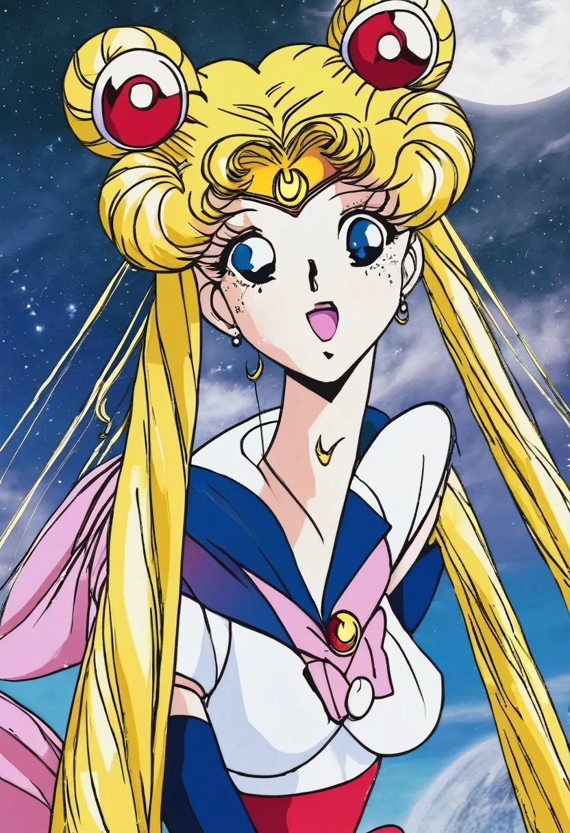 ((masterpiece)), (highest quality), (super detailed), ((very detailed)), 4k, (8K), sailor moon, long blonde hair, double ponytail, sailor moon Aesthetics, dream core,Full Armored Suit、Fully Armed