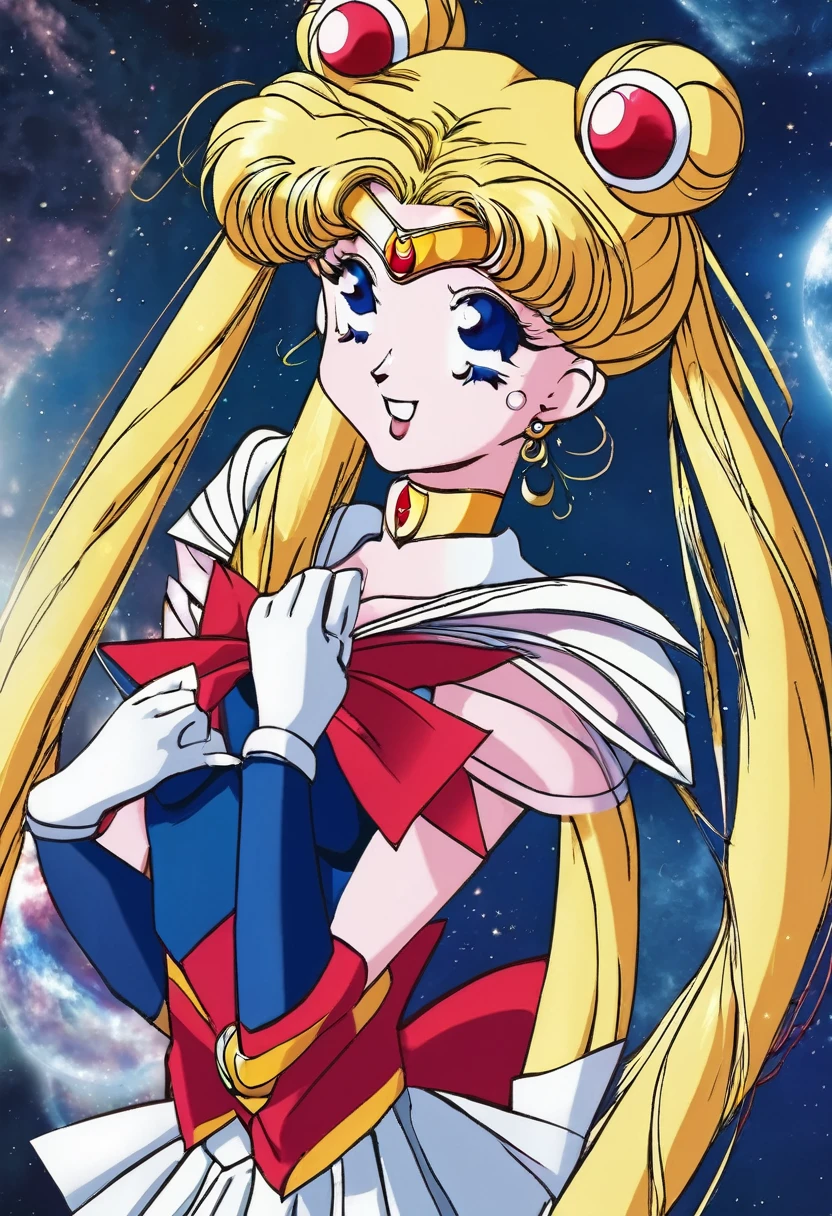 ((masterpiece)), (highest quality), (super detailed), ((very detailed)), 4k, (8K), sailor moon, long blonde hair, double ponytail, sailor moon Aesthetics, dream core,Full Armored Suit、Fully Armed
