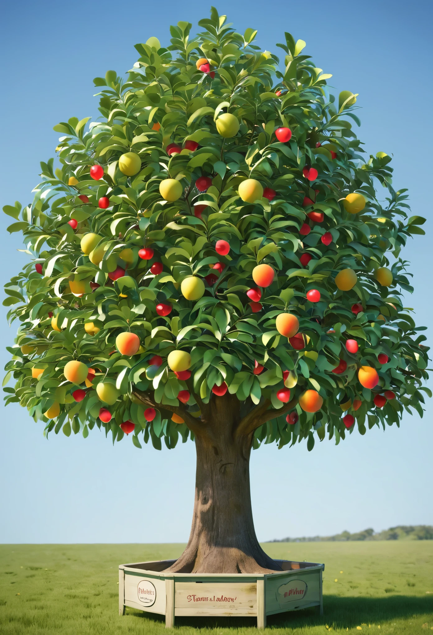 an animated tree with some English words as its fruit