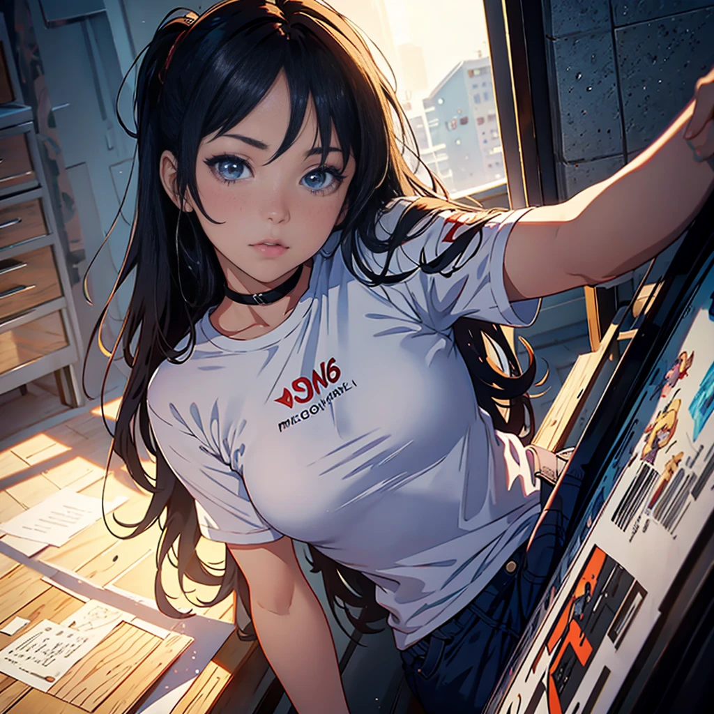 ( ultra-realistic rendering, highest quality), ((highest quality, 16k, masterpiece: 1.3)), I'm lying on my bed in a T-shirt、Anime girl working remotely, seductive anime girl, detailed digital anime art, highly detailed art germ, Ilya Kuvshinov. 4k, beautiful attractive anime woman, Lois Van RossDraw, Alyona Aenami and Artgerm, Gwaites style artwork, beautiful digital artwork, Victor Wang