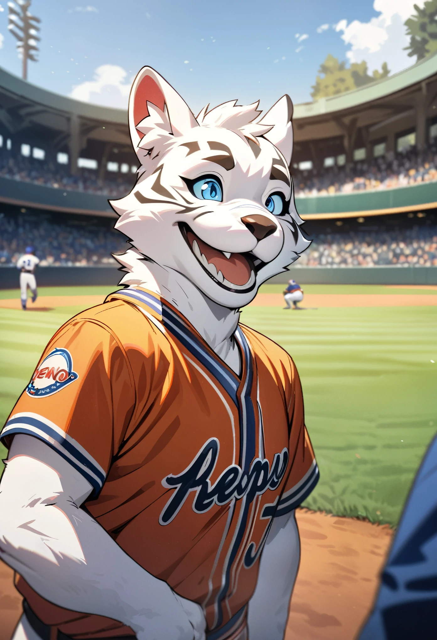 top quality, best quality, High-quality illustrations, masterpiece, super high resolution, detailed background, detailed background, Watching Baseball, group shot, Happy, joyful, absurdres(highly detailed beautiful face and eyes)perfect anatomy(Photos taken with friends)(kemono, furry anthro),