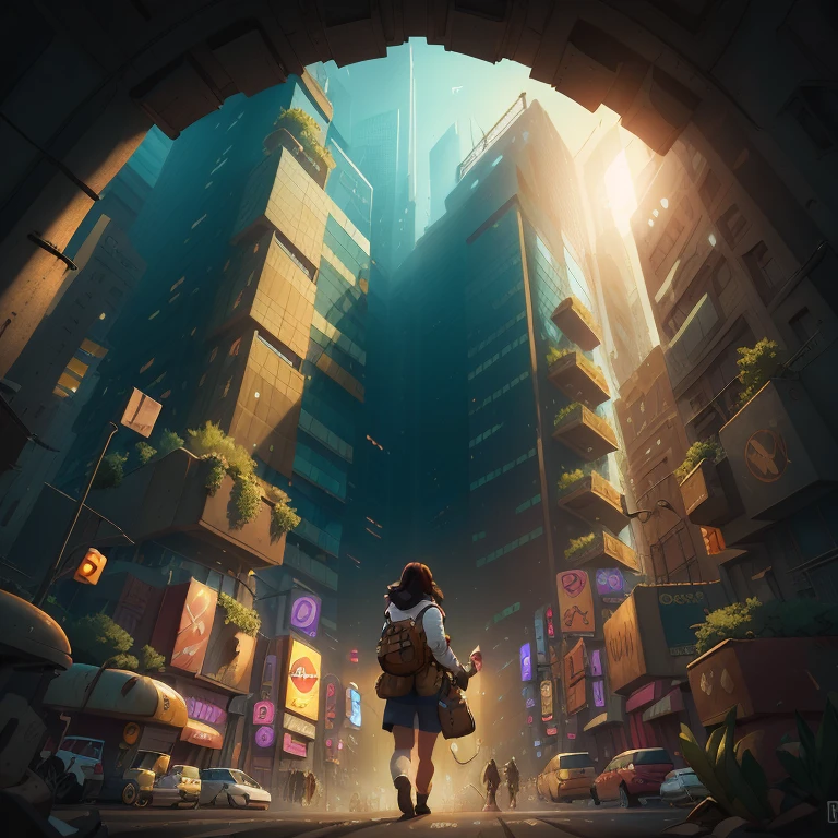 best quality, HDR, UHD, (adventurer,explorer) walking in a city, back view, extremely realistic image, (big, ample, curvaceous) buttocks, ultra-detailed, (realistic, photorealistic, photo-realistic:1.37), (dark-haired, brunette) adventurer wearing casual clothes, wandering through a bustling urban environment, surrounded by tall buildings and vibrant street lights, dynamic composition, sharp focus on details, high-res, (busy, crowded) streets filled with people and vehicles, atmospheric perspective, vivid colors, dramatic shadows and highlights, (modern, contemporary) cityscape, (urban, metropolitan) atmosphere, studio lighting, emphasizing character's silhouette, depth of field, bokeh, visually striking scenery, capturing the energy and excitement of urban exploration.