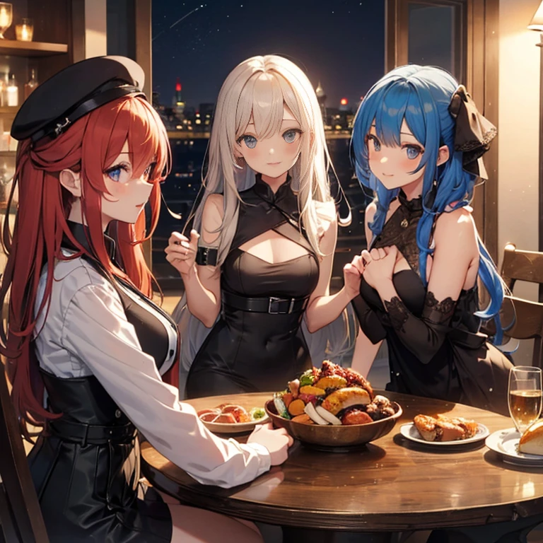 A group of  girls, (in tavern), various hair styles, harem, night, details face, seducing, sleeveless, one-piece dress