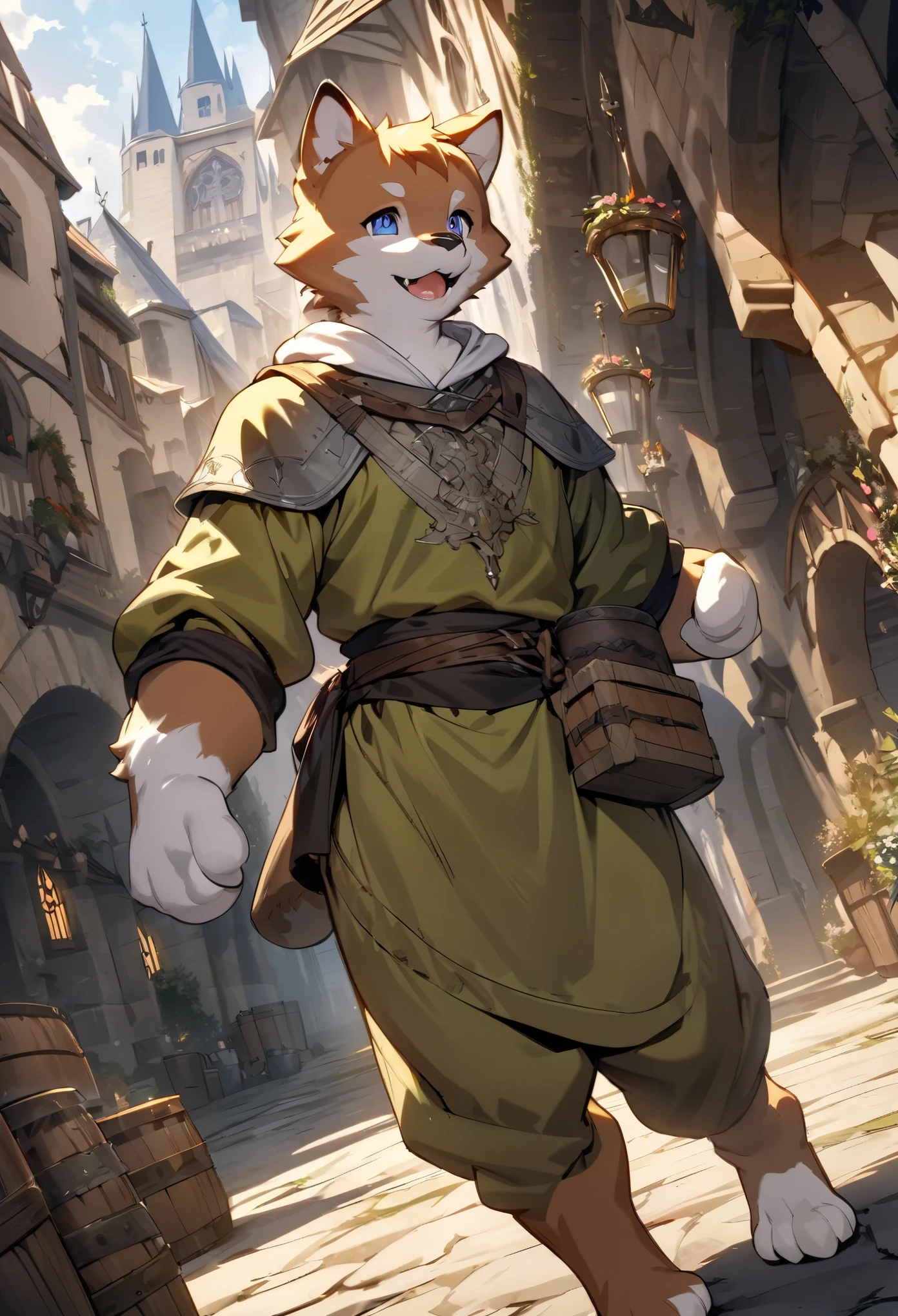 dynamic angle, top quality, best quality, High-quality illustrations, masterpiece, super high resolution, detailed background, detailed background, alchemist, medieval Europe, chandelle, absurdres, perfect anatomy, expression, good lighting, cinematic shadow(kemono, furry anthro),
