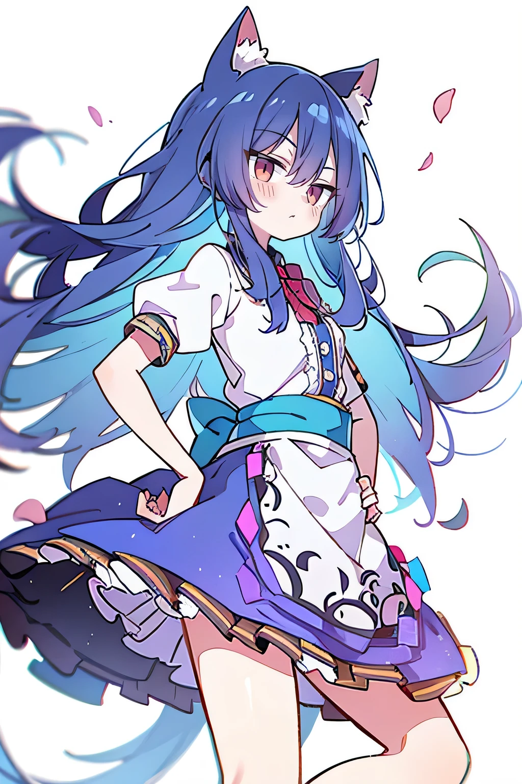 (masterpiece),best quality, expressive eyes, perfect face, 1girl,
Put your hands on your waist,fair, Gorgeous,Japanese cartoons,girl,lola,Hina Angel, blue hair, blue haired, floating clothes,Grab your waist, Grab your waist, hands on hips , hands on hips,sit, sit on ground, Legs on the ground, flat chest,cat ears,Petals fall,red eyes,